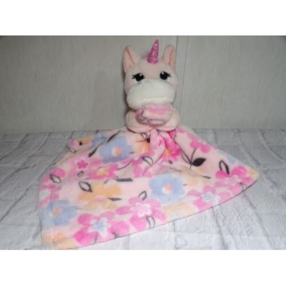 Little Beginnings Pink Unicorn Baby Lovey Security Blanket Soft Floral Nursery